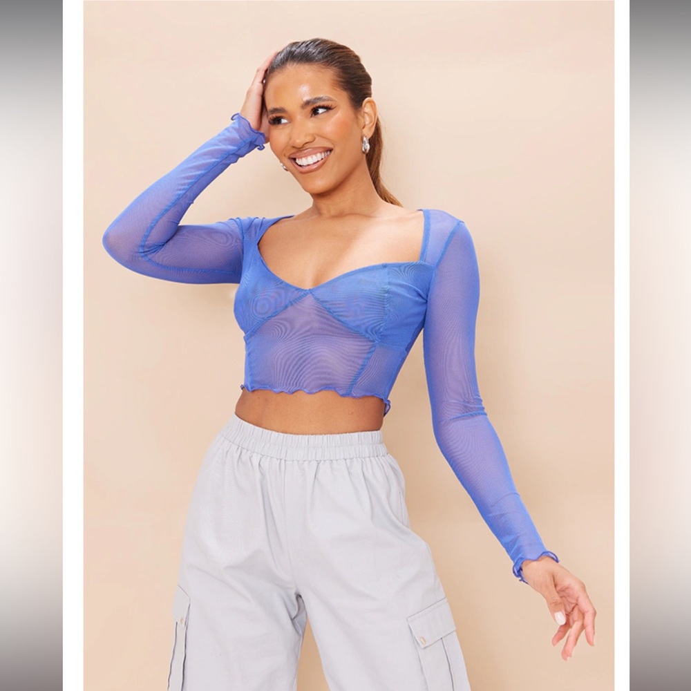 Blue Mesh Crop Top